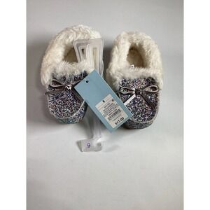 Girls Glitter Bow‎ Slippers Plush Warm Cozy Size 3